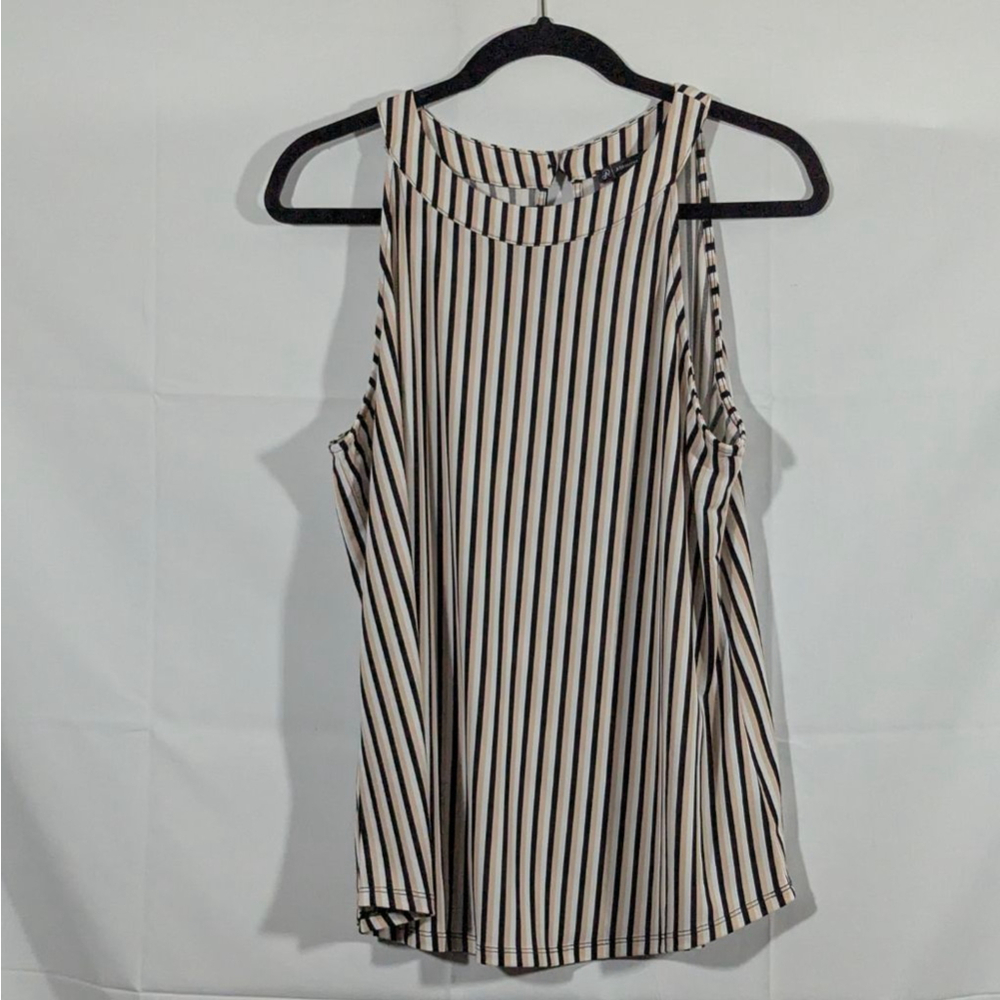 Adrianna Papell Black Pink Cream Striped Sleeveless Blouse Large